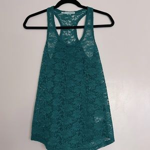 Green Racerback Lace Tank Top Size: S